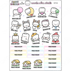 ANNUAL HOLIDAYS & MORE! - PLANNER STICKERS - S918 - Marshmallow Studio