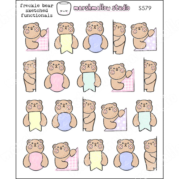 FRECKLE BEAR - SKETCHED FUNCTIONALS - PLANNER STICKERS - S579 - Marshmallow Studio