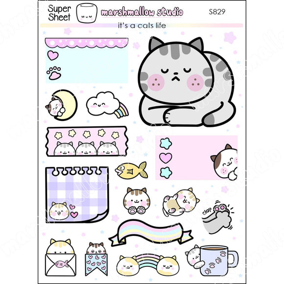 IT'S A CATS LIFE - SUPER SHEET - PLANNER STICKERS - S829 - Marshmallow Studio