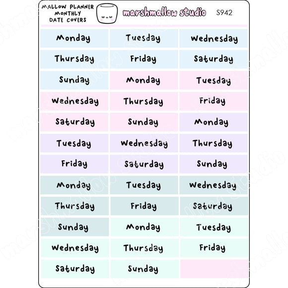 MONTHLY DATE COVERS - MALLOW PLANNER - PLANNER STICKERS - S942 - Marshmallow Studio