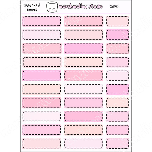 STITCHED BOXES - ALL THE PINKS - PLANNER STICKERS - S690 - Marshmallow Studio