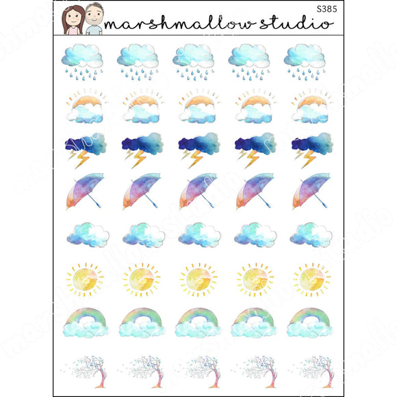 WATERCOLOUR WEATHER ICONS - PLANNER STICKERS - S385 - Marshmallow Studio