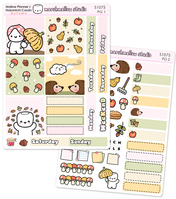 MALLOW PLANNER / HOBO COUSIN - WEEKLY KIT - AUTUMN 2025 - PLANNER STICKERS - (2 PG) S1075 - Marshmallow Studio
