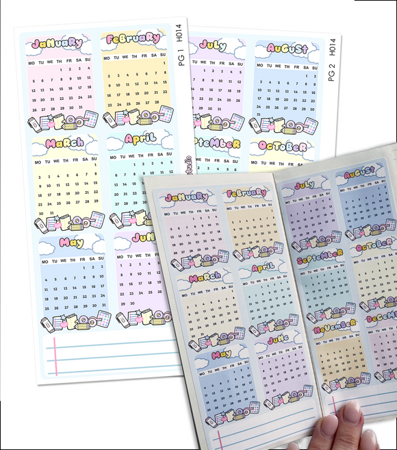 2026 YEAR AT A GLANCE STICKERS - HOBO / MINI MALLOW WEEKS - (2 PGS) H014