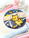 SPACE CAT - HOLOGRAPHIC GLITTER VINYL STICKER - Marshmallow Studio
