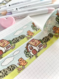 COUNTRY COTTAGE WITH FRECKLE BEAR - WIDE FOILED WASHI TAPE - Marshmallow Studio