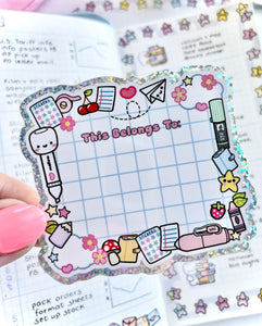 "THIS BELONG TO" - HOLOGRAPHIC GLITTER VINYL STICKER - Marshmallow Studio