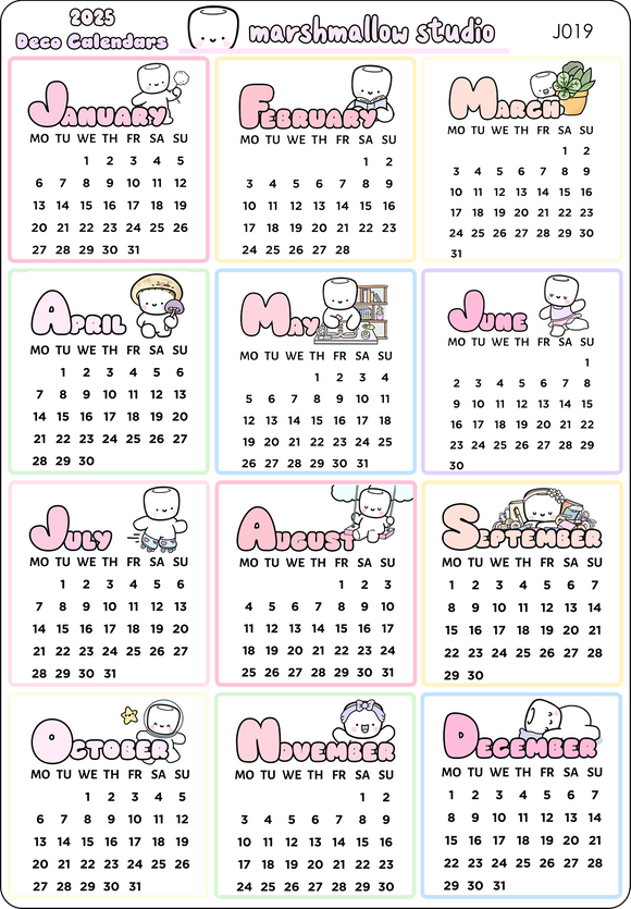 2025 DECO CALENDARS - JUMBO SHEET - PLANNER STICKERS - J019 - Marshmallow Studio