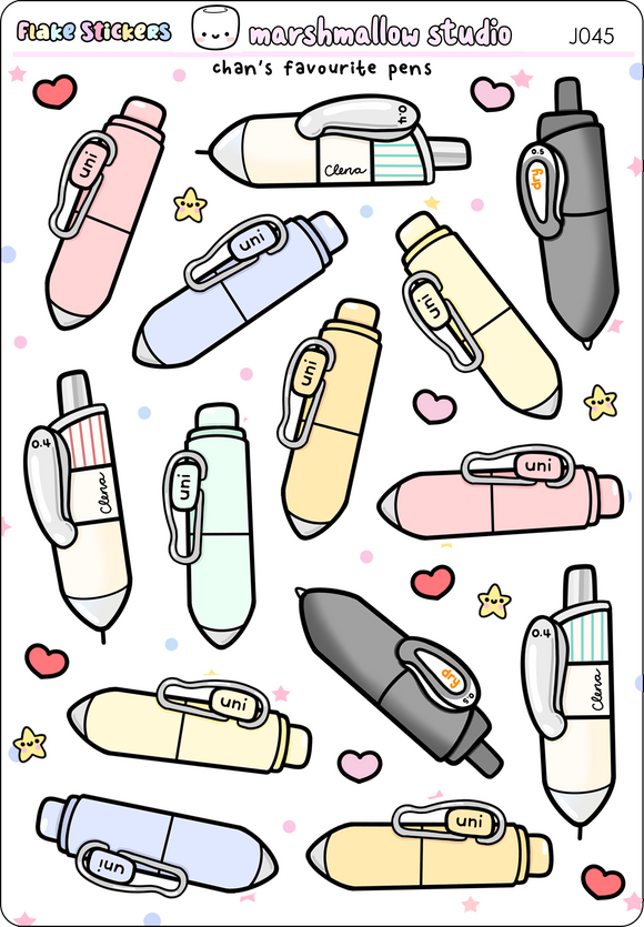 STICKER FLAKE SAMPLER - CHAN'S FAV PENS! - PLANNER STICKERS - J045 - Marshmallow Studio