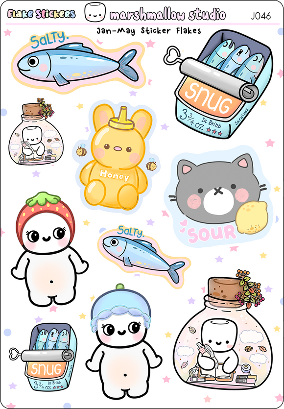 STICKER FLAKE SAMPLER - JAN TO MAY - PLANNER STICKERS - J046 - Marshmallow Studio