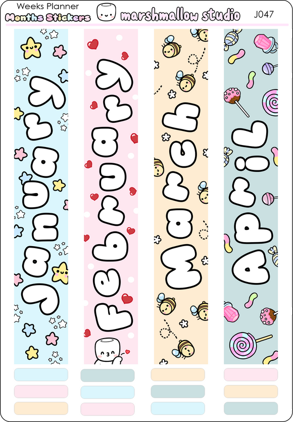 MINI MALLOW / HOBO WEEKS MONTH COVERS (JAN TO APRIL) - PLANNER STICKERS - J047 - Marshmallow Studio