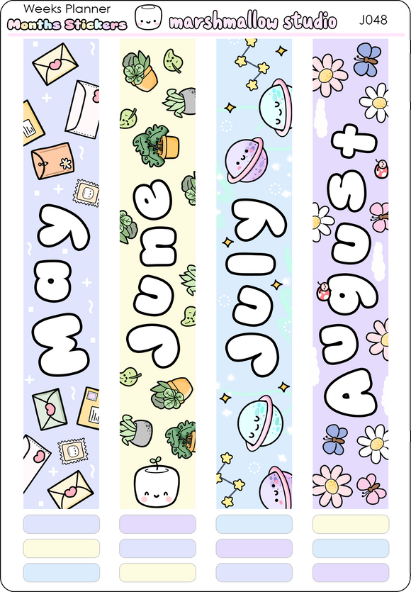 MINI MALLOW / HOBO WEEKS MONTH COVERS (MAY TO AUGUST) - PLANNER STICKERS - J048 - Marshmallow Studio