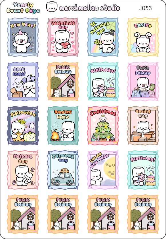 YEARLY EVENT DAY STICKERS - J053