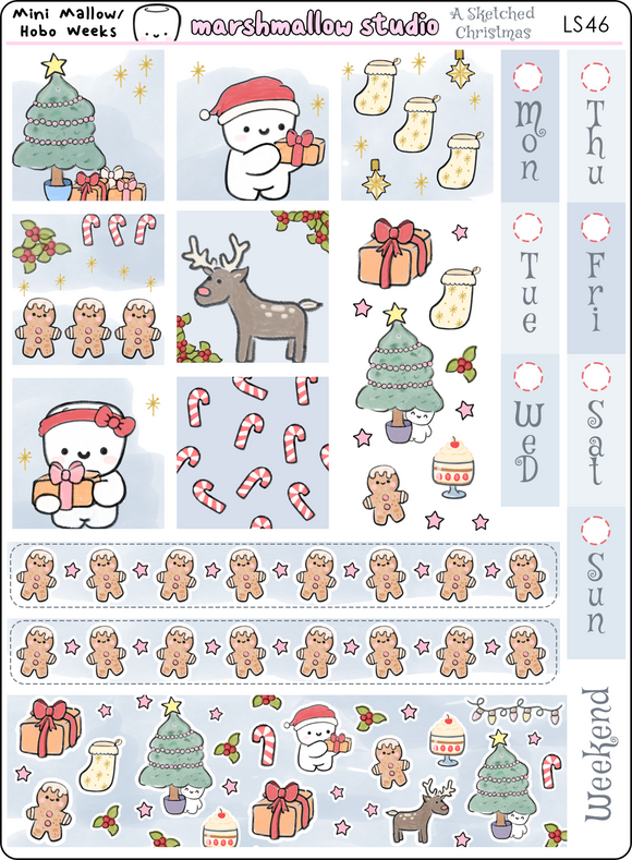 SKETCHED CHRISTMAS (MINI MALLOW / HOBO WEEKS KIT) - PLANNER STICKERS - LS46