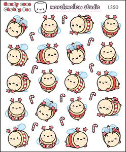 CANDY CANE CHUBBY BEES - PLANNER STICKERS - LS50