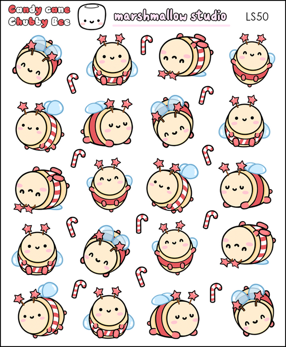 CANDY CANE CHUBBY BEES - PLANNER STICKERS - LS50