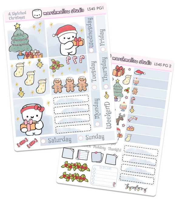 SKETCHED CHRISTMAS (MALLOW PLANNER / HOBO COUSIN KIT) - PLANNER STICKERS - (2 PGS) LS45