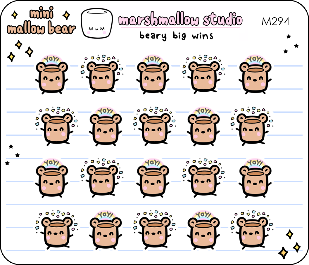 MINI MALLOW BEAR STICKERS - BEARY BIG WINS - M294