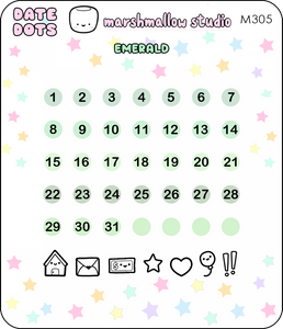 TINY DATE DOTS (EMERALD) - MINI PLANNER STICKERS - M305 - Marshmallow Studio