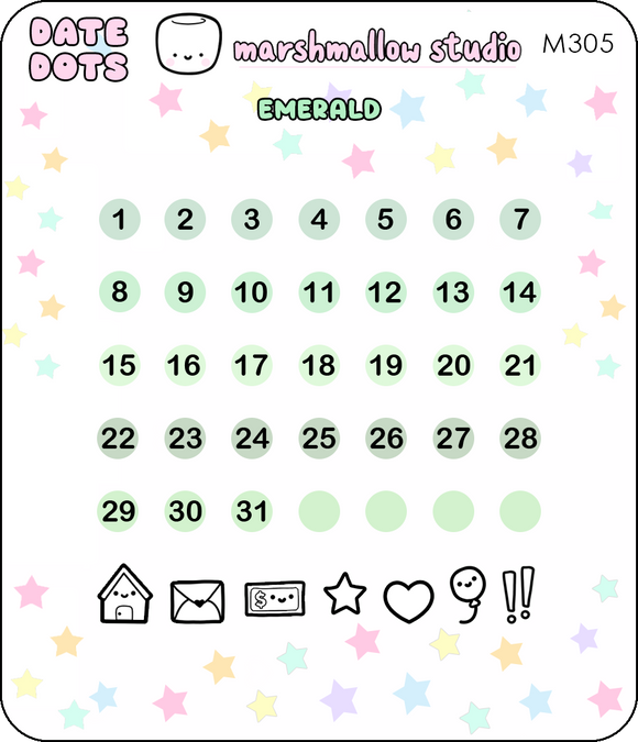 TINY DATE DOTS (EMERALD) - MINI PLANNER STICKERS - M305 - Marshmallow Studio