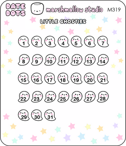 LITTLE GHOSTIE DATE DOTS - MINI PLANNER STICKERS - M319 - Marshmallow Studio