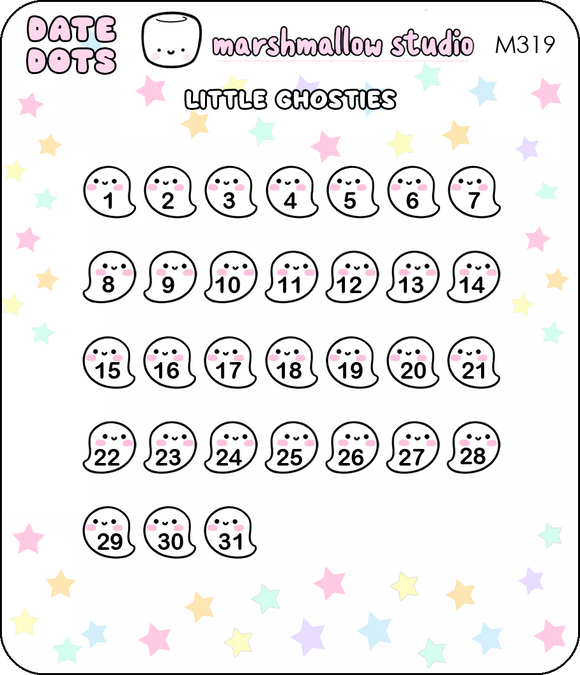 LITTLE GHOSTIE DATE DOTS - MINI PLANNER STICKERS - M319 - Marshmallow Studio