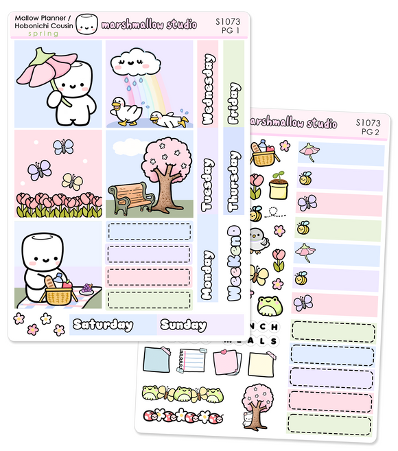 MALLOW PLANNER / HOBO COUSIN - WEEKLY KIT - SPRING 2025 - PLANNER STICKERS - (2 PG) S1073 - Marshmallow Studio
