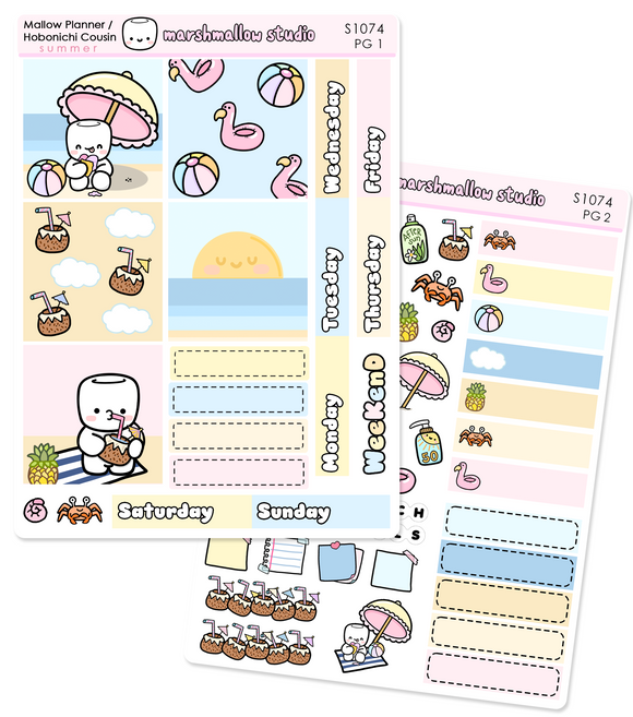 MALLOW PLANNER / HOBO COUSIN - WEEKLY KIT - SUMMER 2025 - PLANNER STICKERS - (2 PG) S1074 - Marshmallow Studio