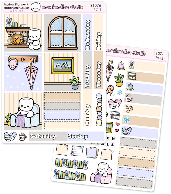 MALLOW PLANNER / HOBO COUSIN - WEEKLY KIT - WINTER 2025 - PLANNER STICKERS - (2 PG) S1076 - Marshmallow Studio