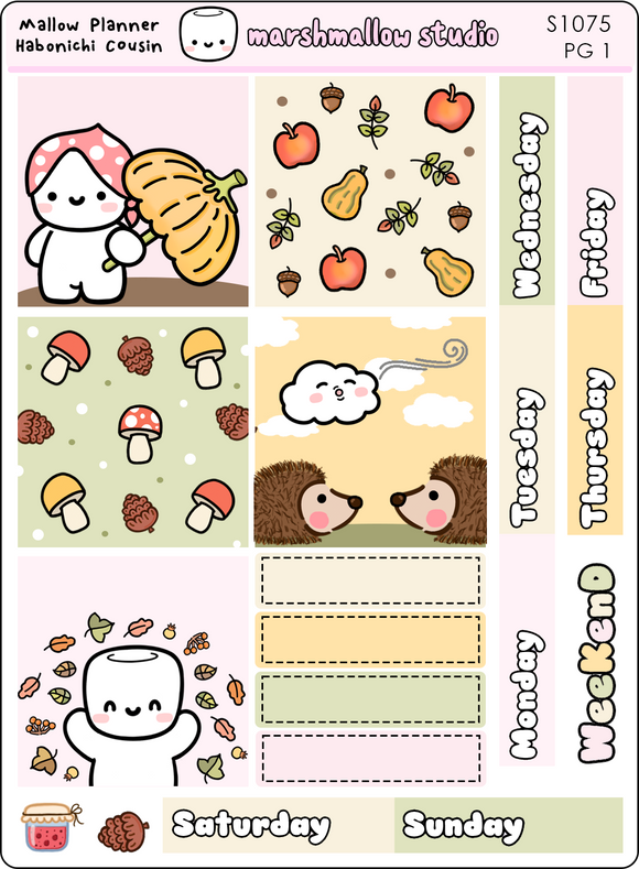 MALLOW PLANNER / HOBO COUSIN - WEEKLY KIT - AUTUMN 2025 - PLANNER STICKERS - (2 PG) S1075 - Marshmallow Studio