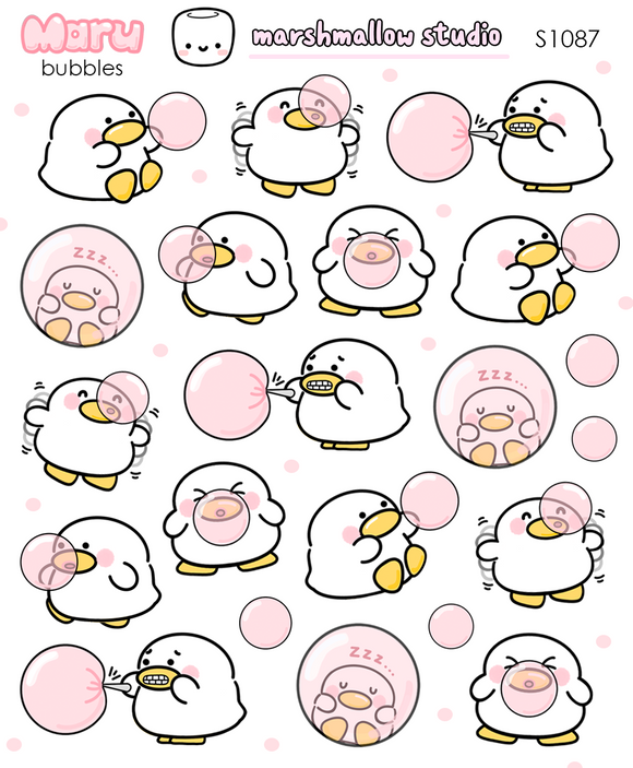 MARU THE FAT DUCK - BUBBLES - PLANNER STICKERS - S1087 - Marshmallow Studio