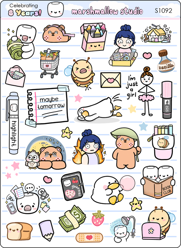 CELEBRATING 8 YEARS! - SAMPLER - PLANNER STICKERS - S1092 - Marshmallow Studio