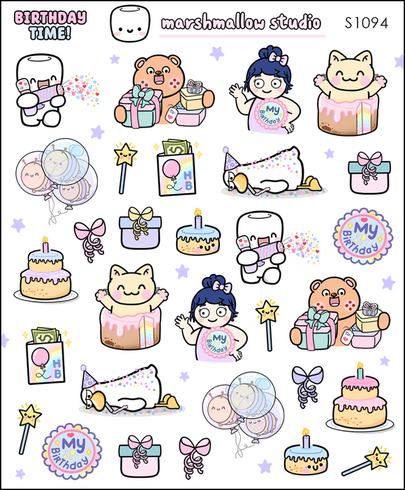 BIRTHDAY TIME SAMPLER - PLANNER STICKERS - S1094 - Marshmallow Studio