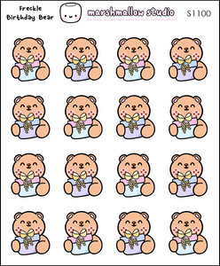 FRECKLE BIRTHDAY BEAR - PLANNER STICKERS - S1100 - Marshmallow Studio