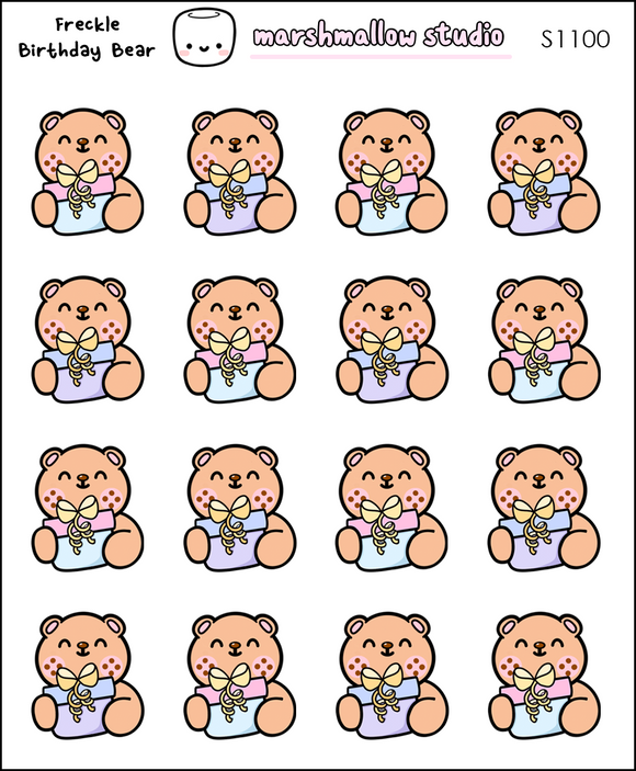FRECKLE BIRTHDAY BEAR - PLANNER STICKERS - S1100 - Marshmallow Studio