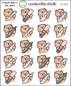 FRECKLE BEAR'S FAV PENS - PLANNER STICKERS - S1101 - Marshmallow Studio