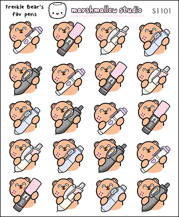 FRECKLE BEAR'S FAV PENS - PLANNER STICKERS - S1101 - Marshmallow Studio