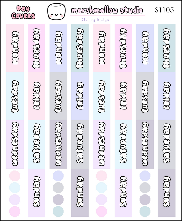 MINI MALLOW / HOBO WEEKS - DAY COVERS (GOING INDIGO) PLANNER STICKERS - S1105 - Marshmallow Studio