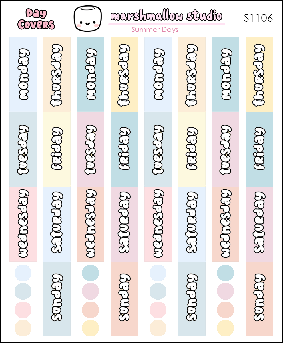 Mallow The Rascal Stickers MINI MALLOW / HOBO WEEKS STICKERS - DAY COVERS (SUMMER DAYS) - S1106