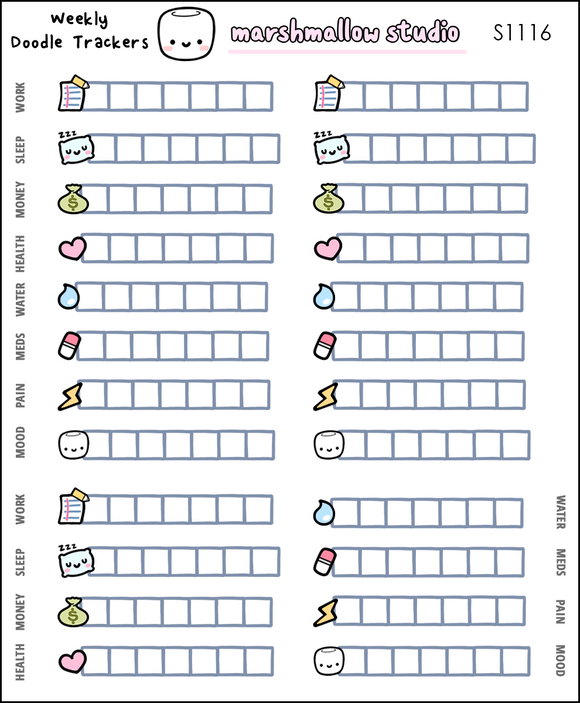 DOODLE TRACKERS - PLANNER STICKERS - S1116 - Marshmallow Studio