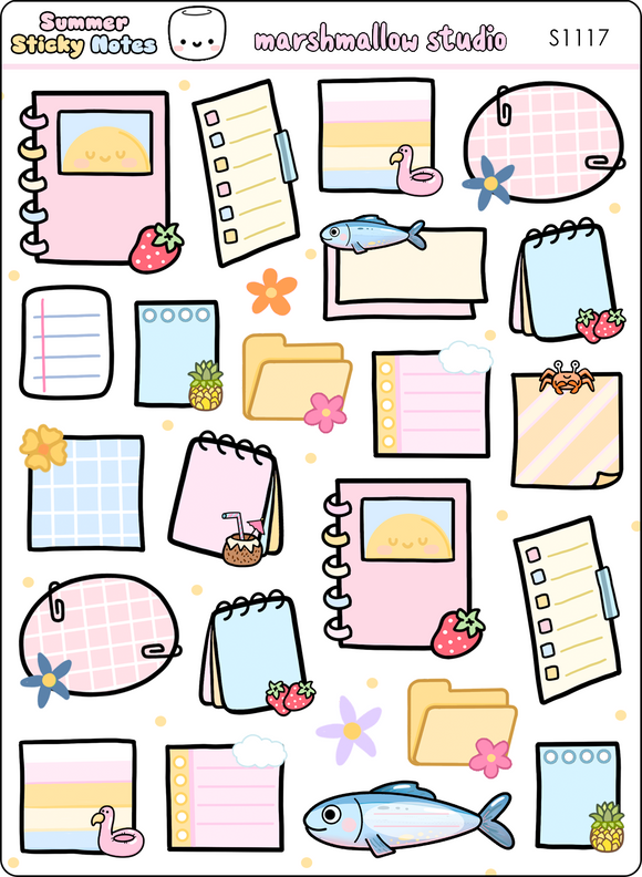 SUMMER STICKY NOTES SET - PLANNER STICKERS - S1117 - Marshmallow Studio