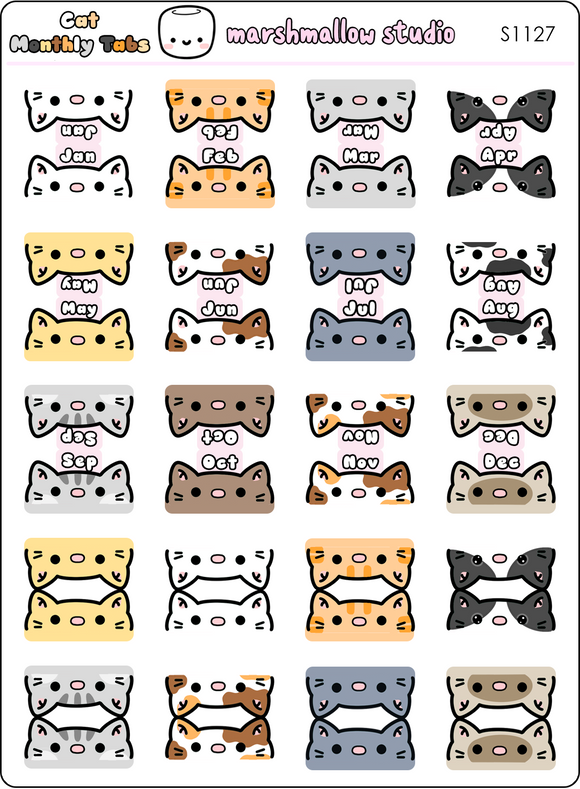 A5 MONTHLY TAB STICKERS - PEEKING CATS - S1127