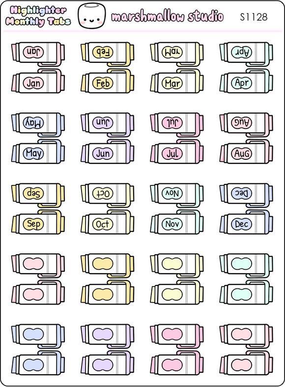 A5 MONTHLY TAB STICKERS - HIGHLIGHTERS - S1128