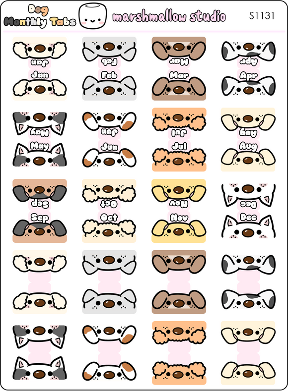 A5 MONTHLY TAB STICKERS - PEEKING DOGS - S1131