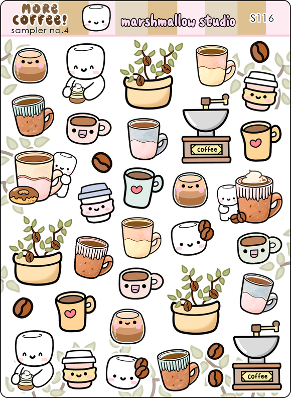 MORE COFFEE! - SAMPLER NO.4 - PLANNER STICKERS - S116 - Marshmallow Studio