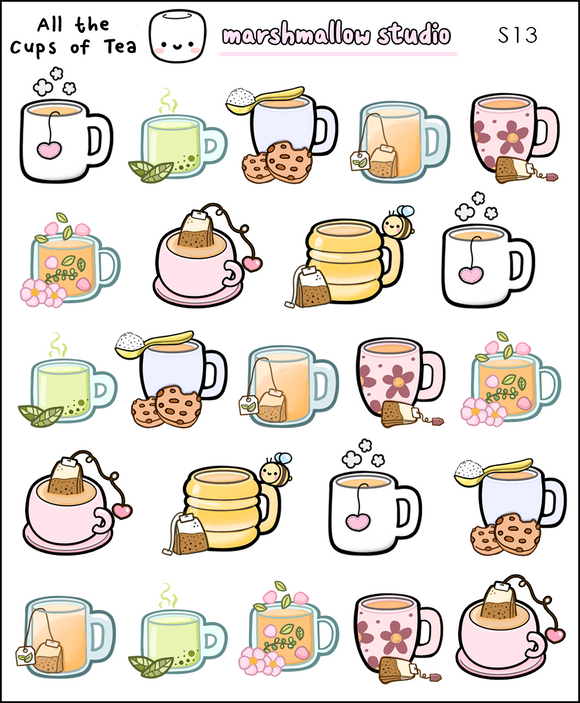 ALL THE CUPS OF TEA - PLANNER STICKERS - S13 - Marshmallow Studio