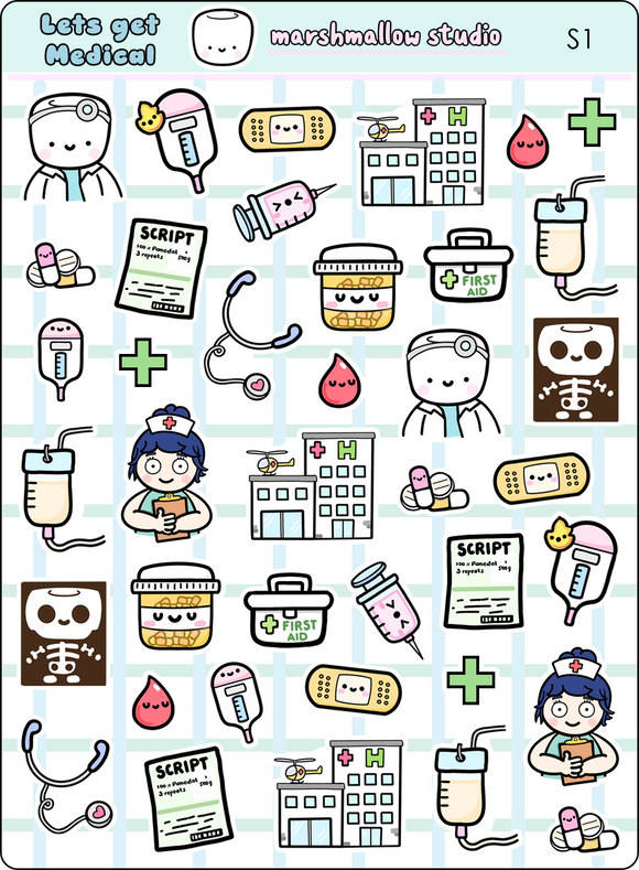 LET'S GET MEDICAL! - SAMPLER - PLANNER STICKERS - S1 - Marshmallow Studio