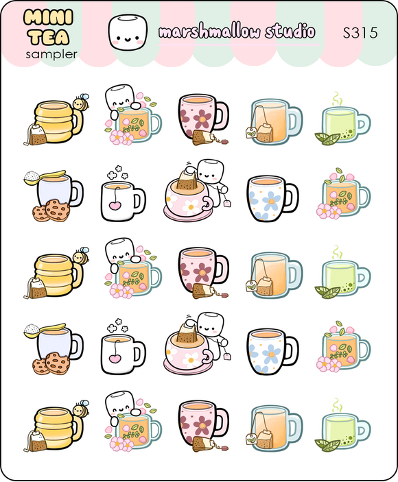 MINI STICKER SAMPLER - TEA - PLANNER STICKERS - S315 - Marshmallow Studio