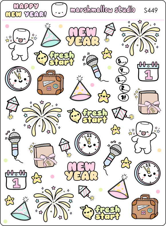 HAPPY NEW YEAR! - SAMPLER - PLANNER STICKERS - S449 - Marshmallow Studio