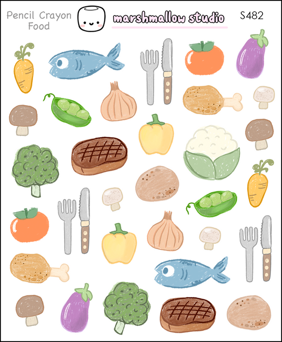 PENCIL CRAYON FOOD - PLANNER STICKERS - S482 - Marshmallow Studio